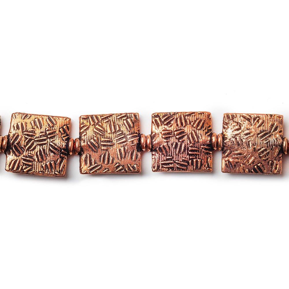 12mm Antiqued Copper Crosshatch Embossed Square Beads, 8 inch, 15 beads - The Bead Traders