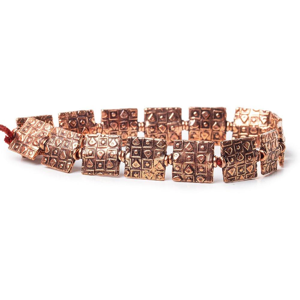 12mm Antiqued Copper Geometric Embossed Square Beads, 8 inch, 15 beads - The Bead Traders