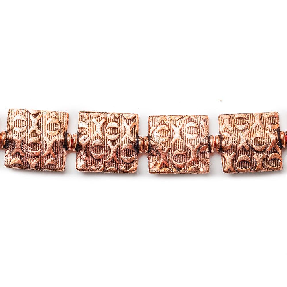 12mm Antiqued Copper Hugs and Kisses Embossed Square Beads, 8 inch, 15 beads - The Bead Traders