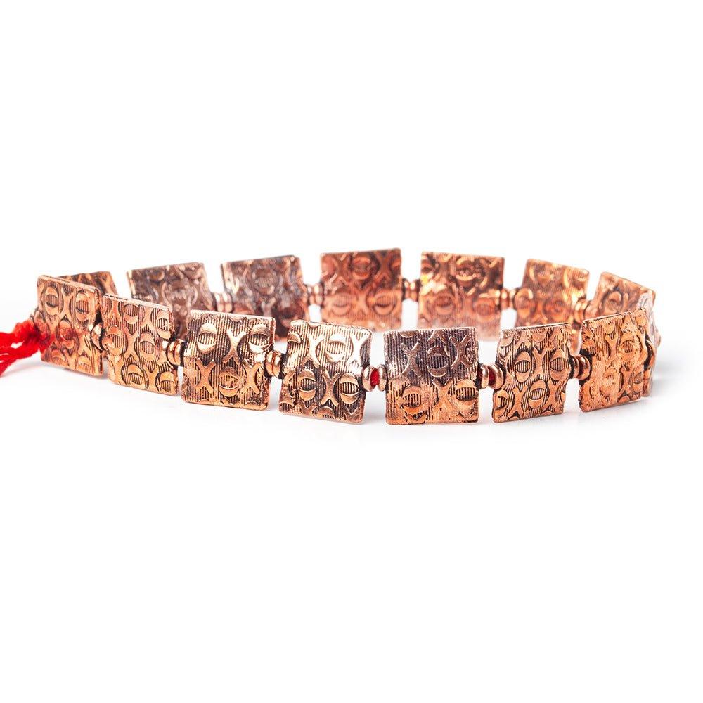 12mm Antiqued Copper Hugs and Kisses Embossed Square Beads, 8 inch, 15 beads - The Bead Traders