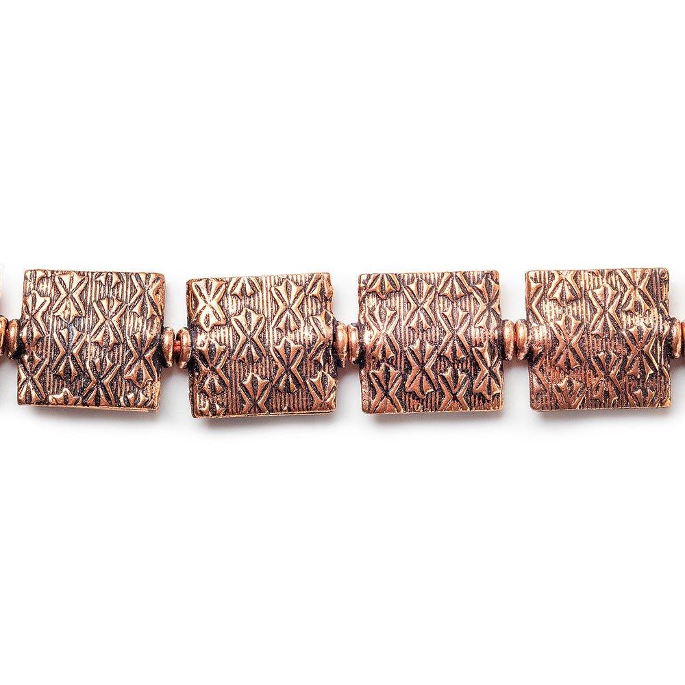 12mm Antiqued Copper Kisses Embossed Square Beads, 8 inch, 15 beads - The Bead Traders
