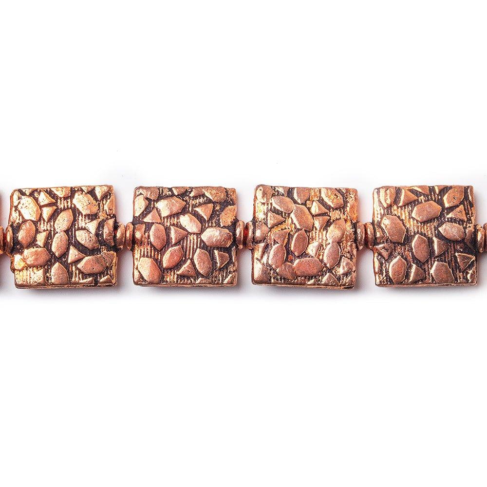 12mm Antiqued Copper Large Cobblestone Embossed Square Beads, 8 inch, 15 beads - The Bead Traders