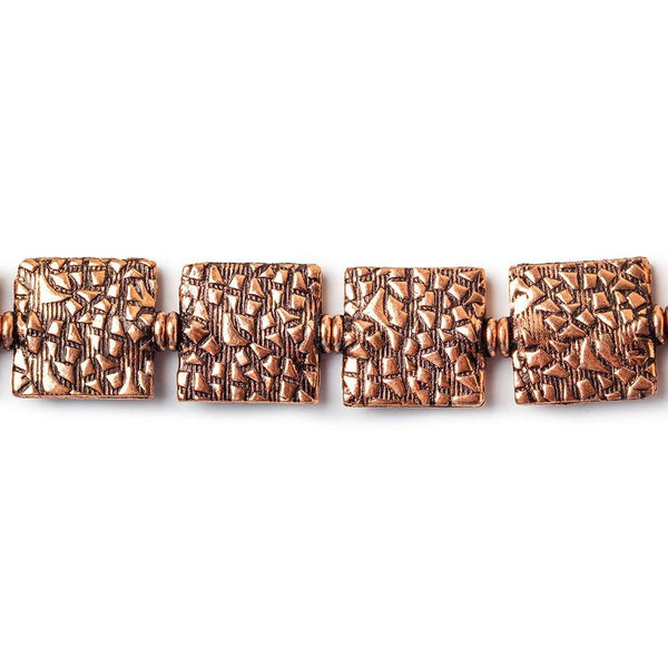12mm Antiqued Copper Petite Cobblestone Embossed Square Beads, 8 inch, 15 beads