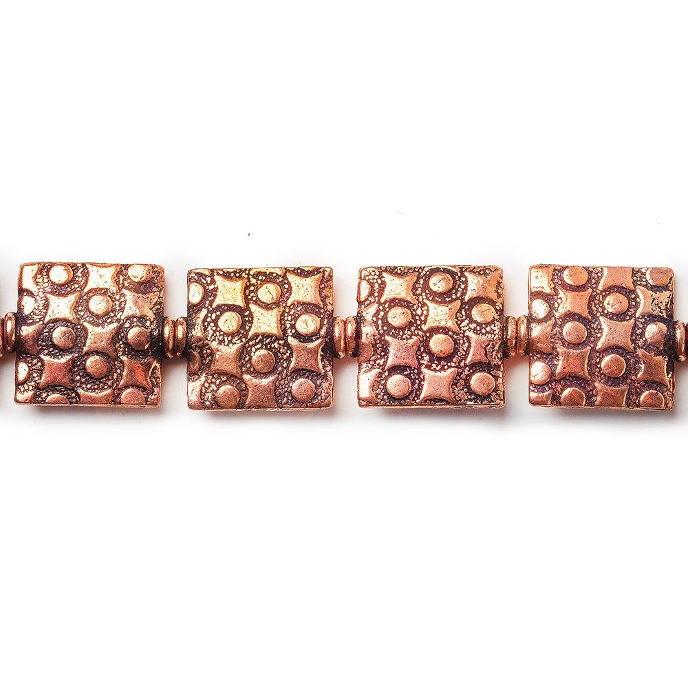 12mm Antiqued Copper Square And Circle Embossed Square Beads, 8 inch, 15 beads - The Bead Traders