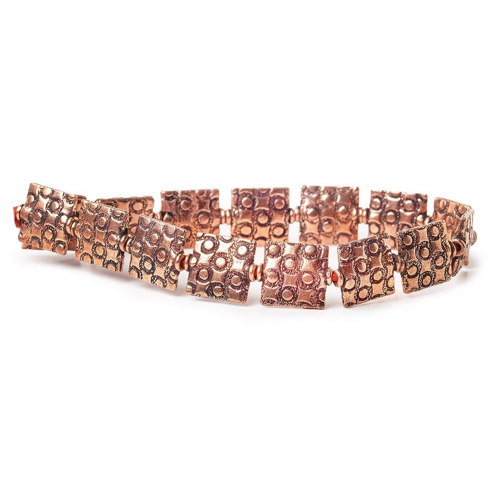12mm Antiqued Copper Square And Circle Embossed Square Beads, 8 inch, 15 beads - The Bead Traders