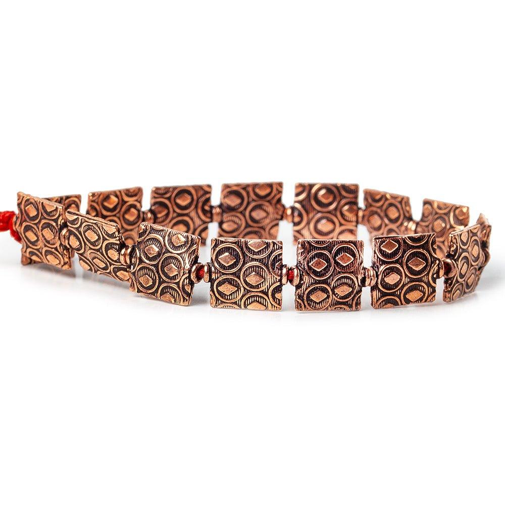 12mm Antiqued Copper Square Keyhole Embossed Square Beads, 8 inch, 15 beads - The Bead Traders