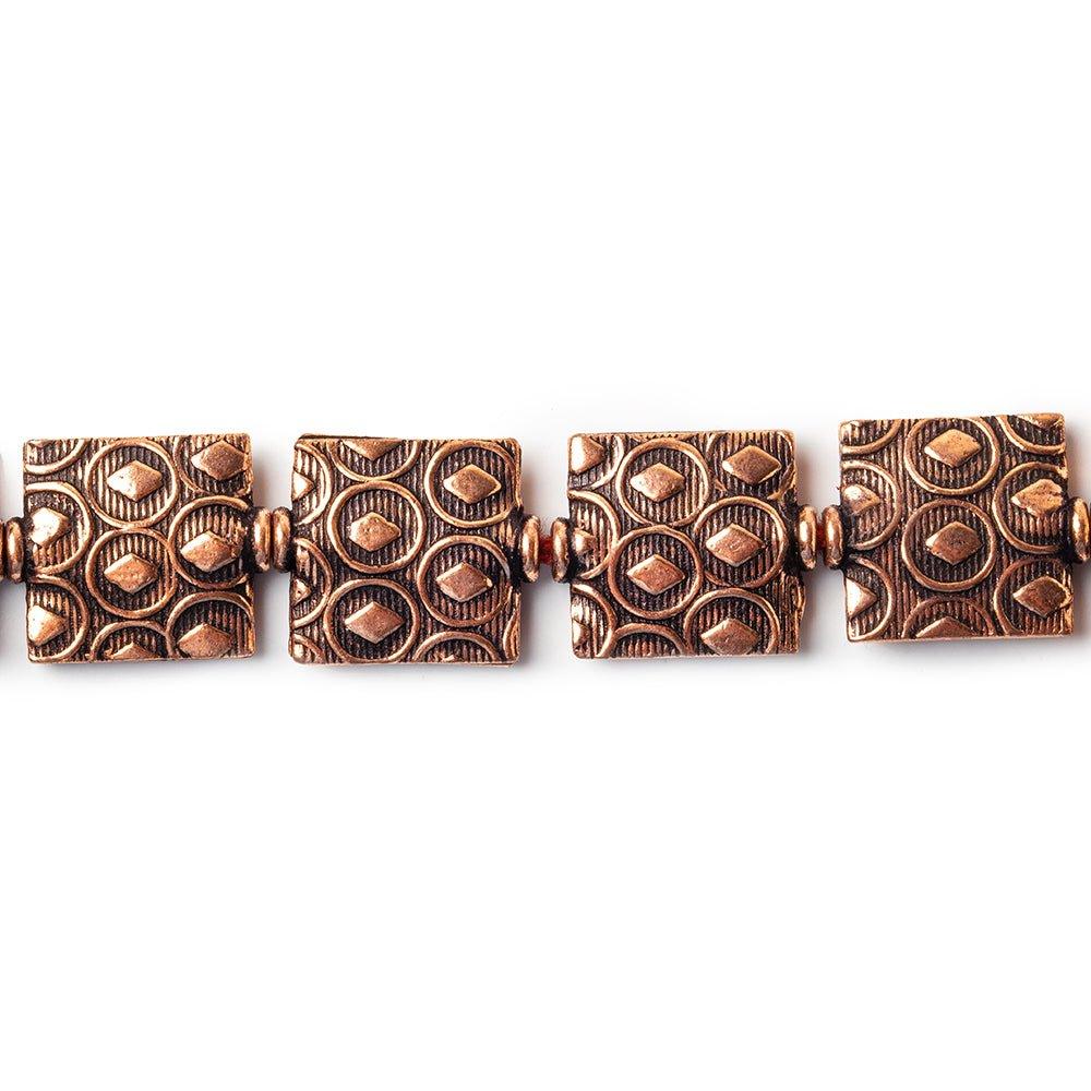 12mm Antiqued Copper Square Keyhole Embossed Square Beads, 8 inch, 15 beads - The Bead Traders