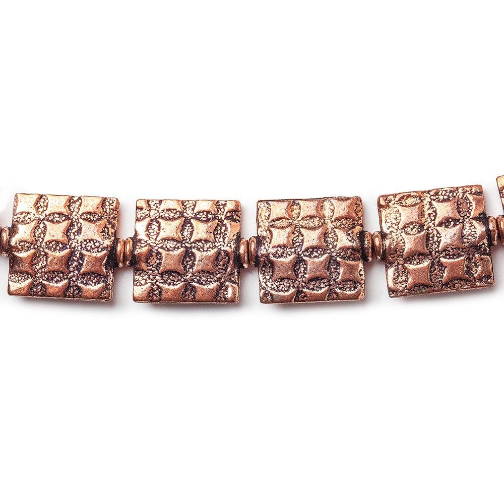 12mm Antiqued Copper Squares Embossed Square Beads, 8 inch, 15 beads - The Bead Traders