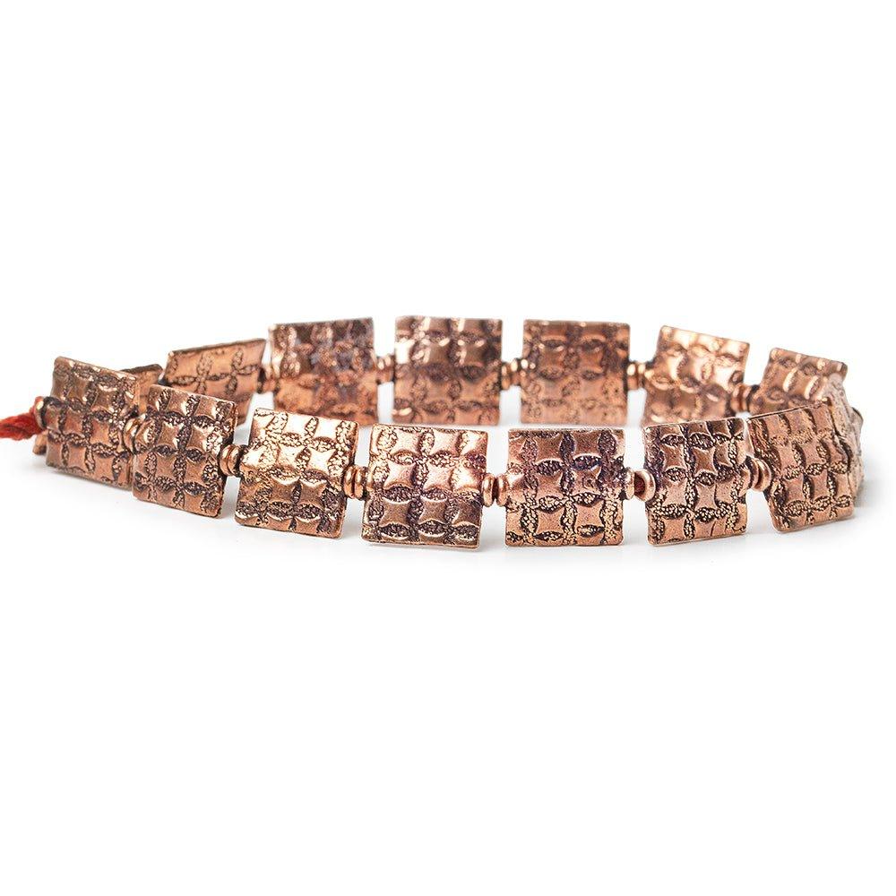 12mm Antiqued Copper Squares Embossed Square Beads, 8 inch, 15 beads - The Bead Traders