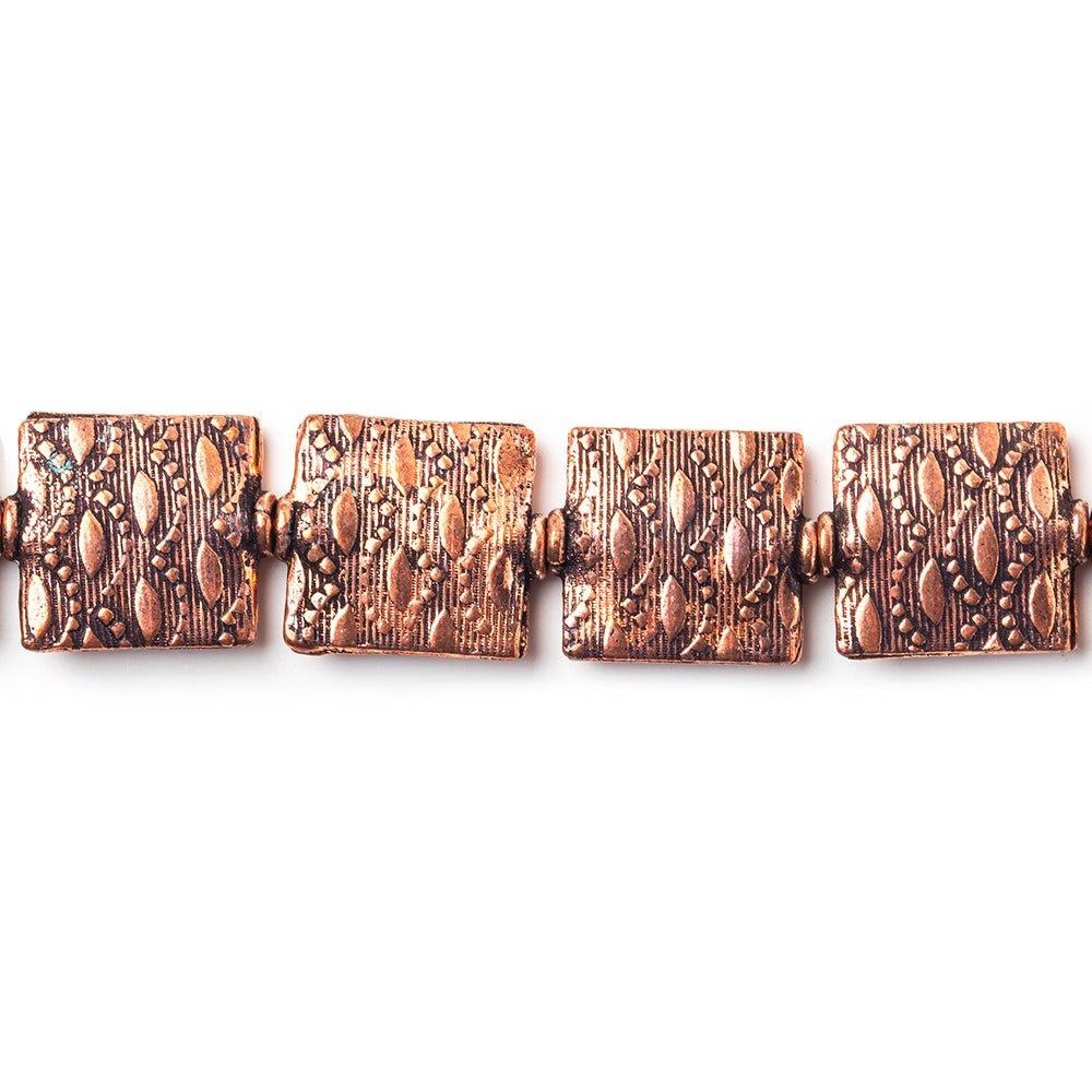 12mm Antiqued Copper Sunset Embossed Square Beads, 8 inch, 15 beads - The Bead Traders