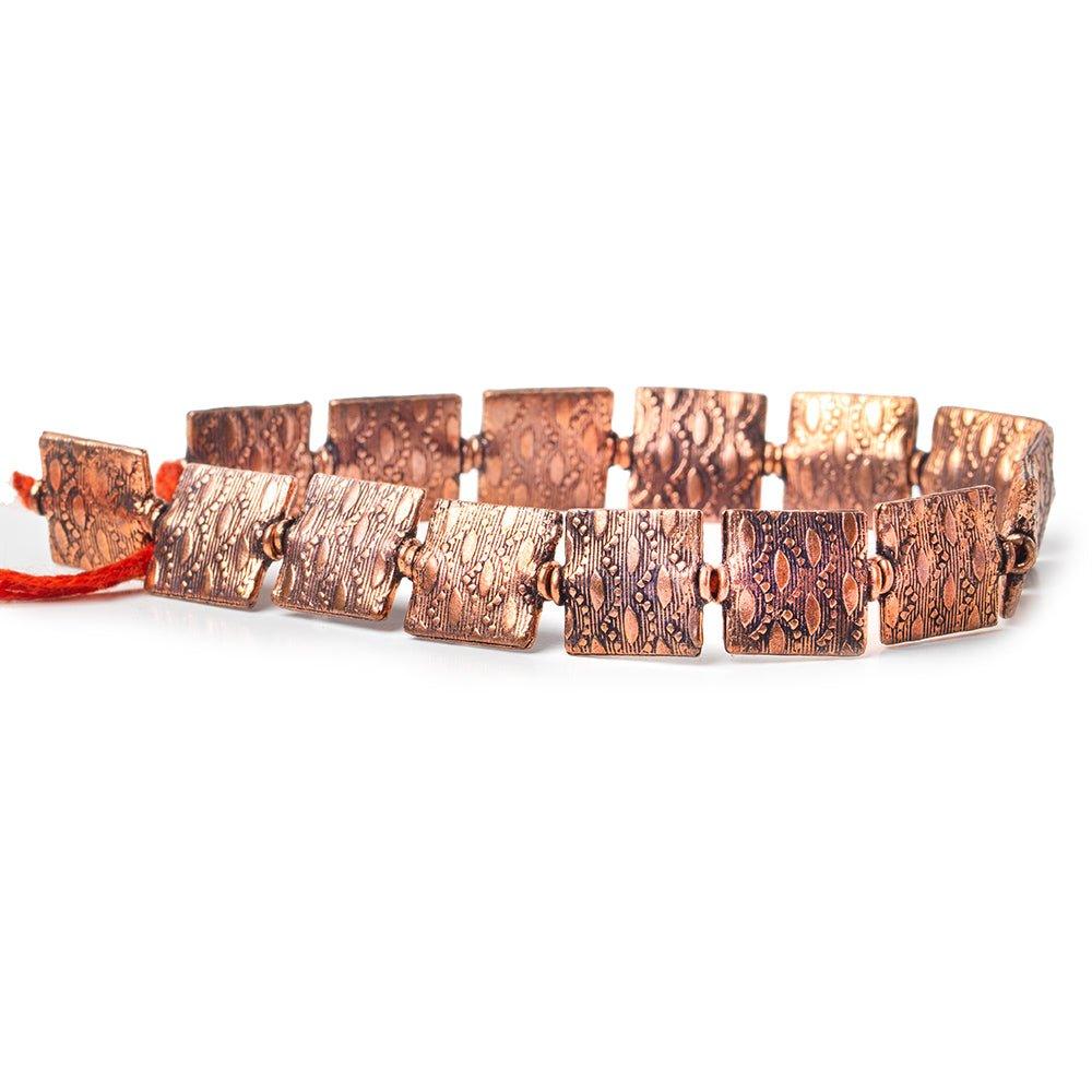 12mm Antiqued Copper Sunset Embossed Square Beads, 8 inch, 15 beads - The Bead Traders