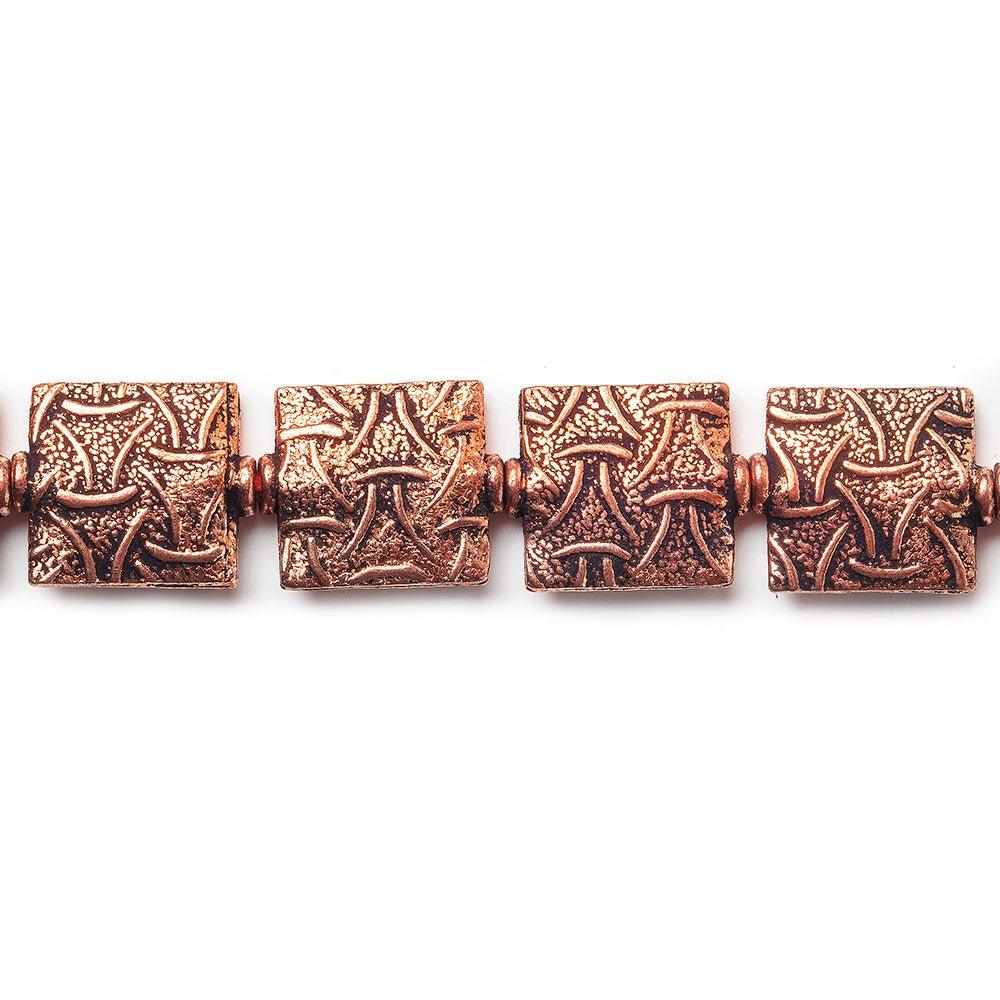 12mm Antiqued Copper Woven Triangle Embossed Square Beads, 8 inch, 15 beads - The Bead Traders