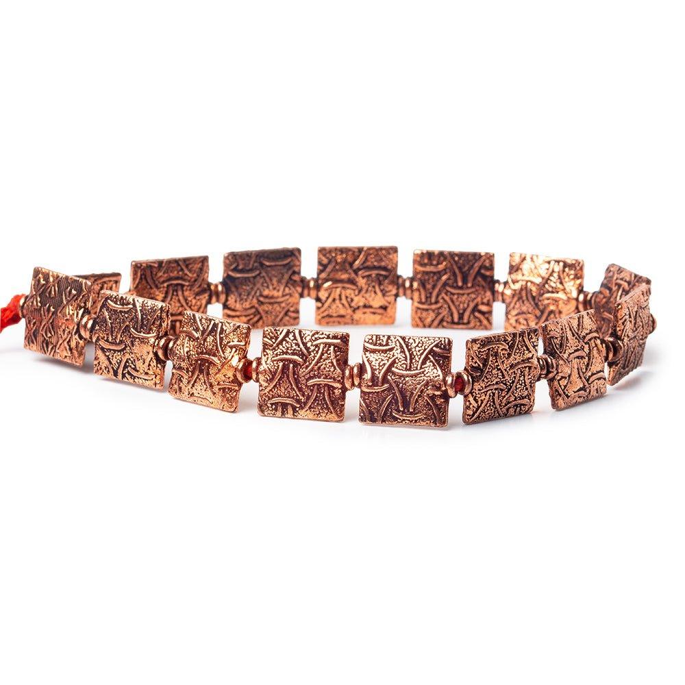 12mm Antiqued Copper Woven Triangle Embossed Square Beads, 8 inch, 15 beads - The Bead Traders
