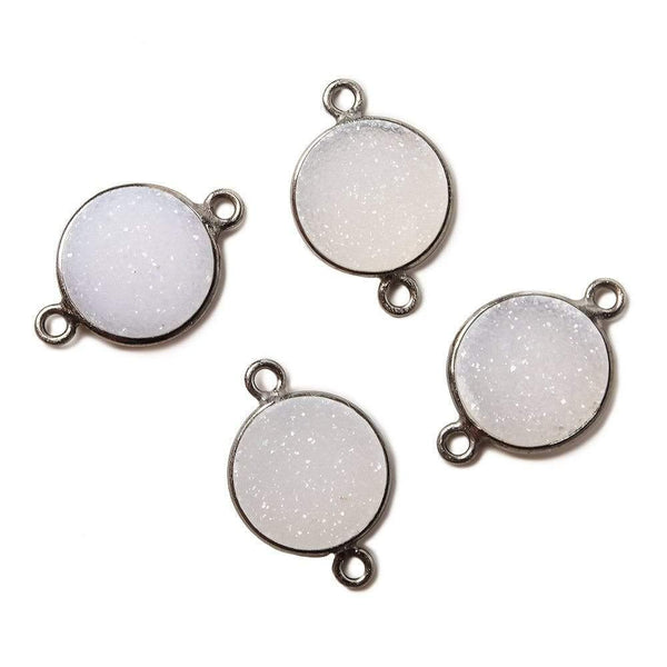12mm Black Gold Bezeled White Drusy Coin Connector 1 piece