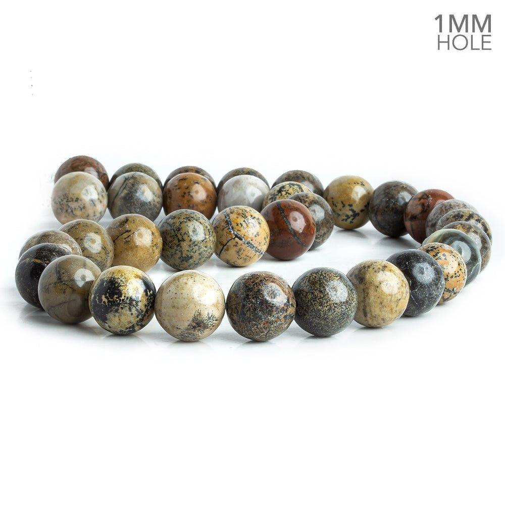 12mm Black Picture Jasper Plain Round Beads 16 inch 35 pieces - The Bead Traders