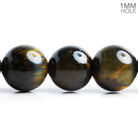 12mm Black Tiger's Eye Plain Round Beads 15 inch 33 pieces - The Bead Traders