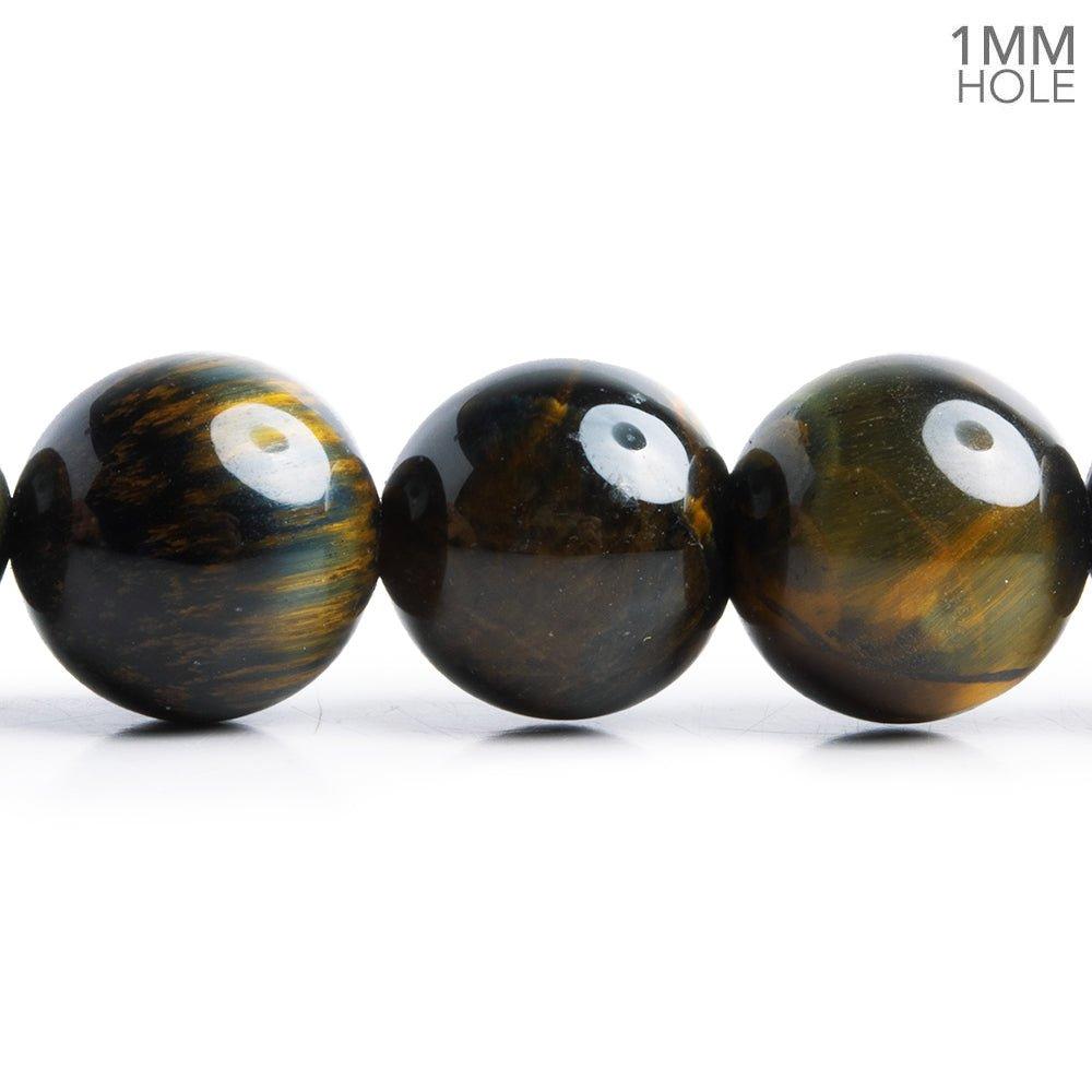 12mm Black Tiger's Eye Plain Round Beads 15 inch 33 pieces - The Bead Traders