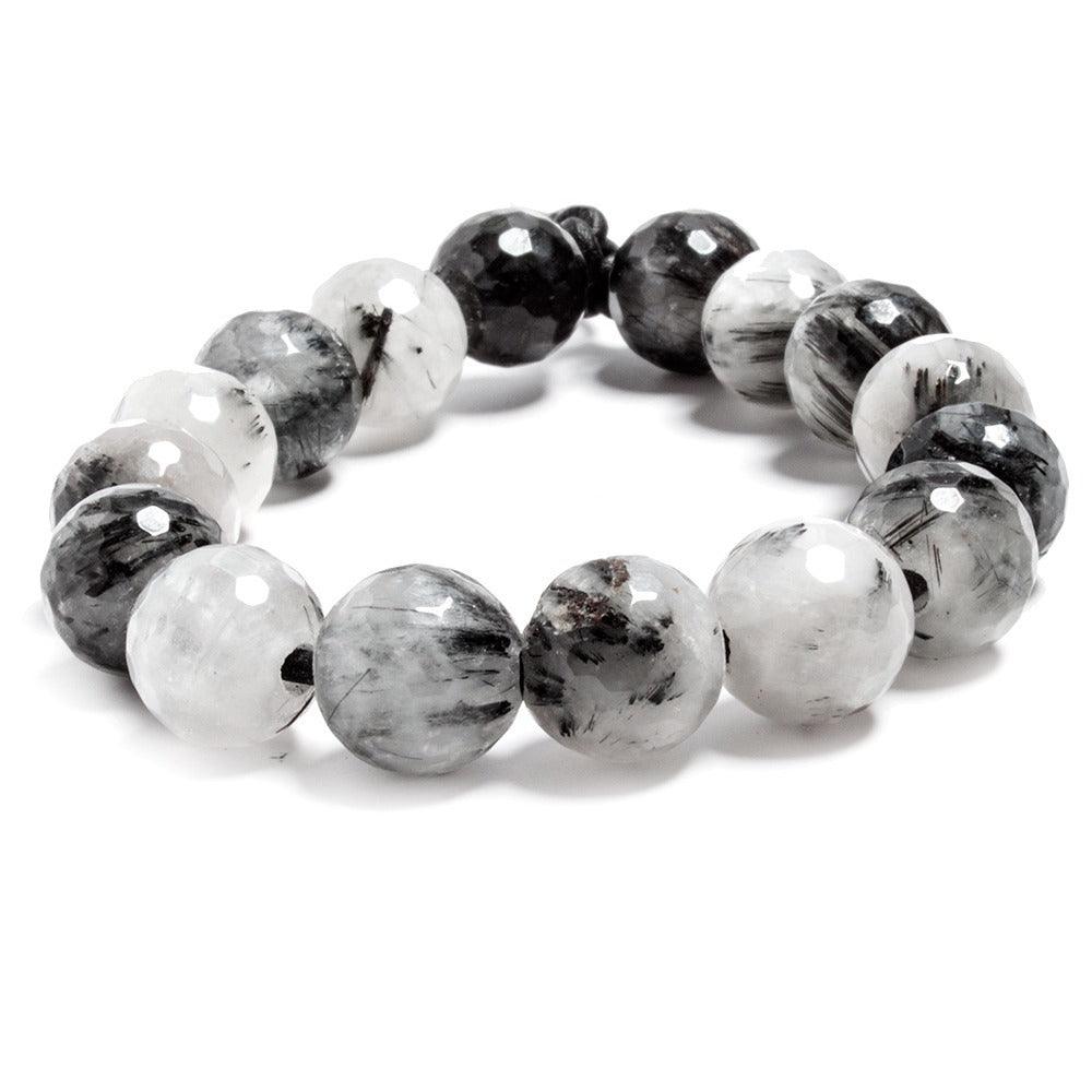12mm Black Tourmalinated Quartz large hole faceted rounds 7 inches 16 beads - The Bead Traders