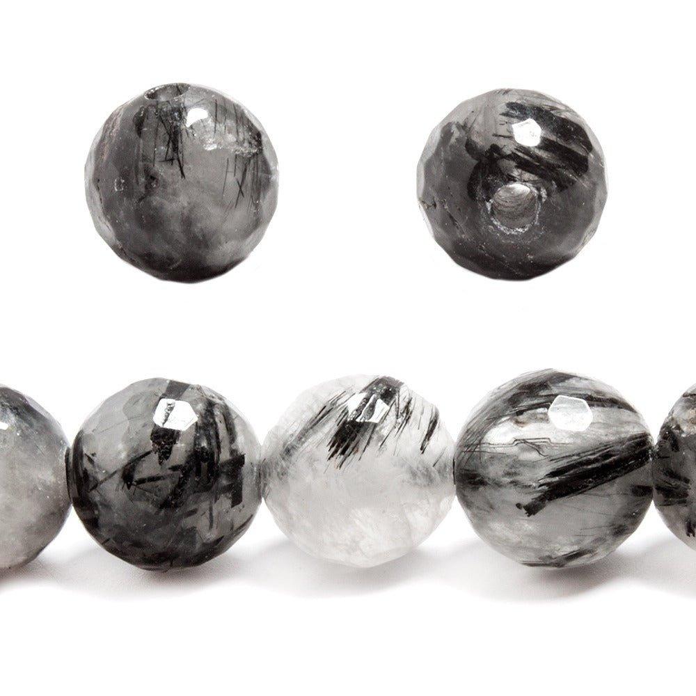 12mm Black Tourmalinated Quartz large hole faceted rounds 7 inches 16 beads - The Bead Traders
