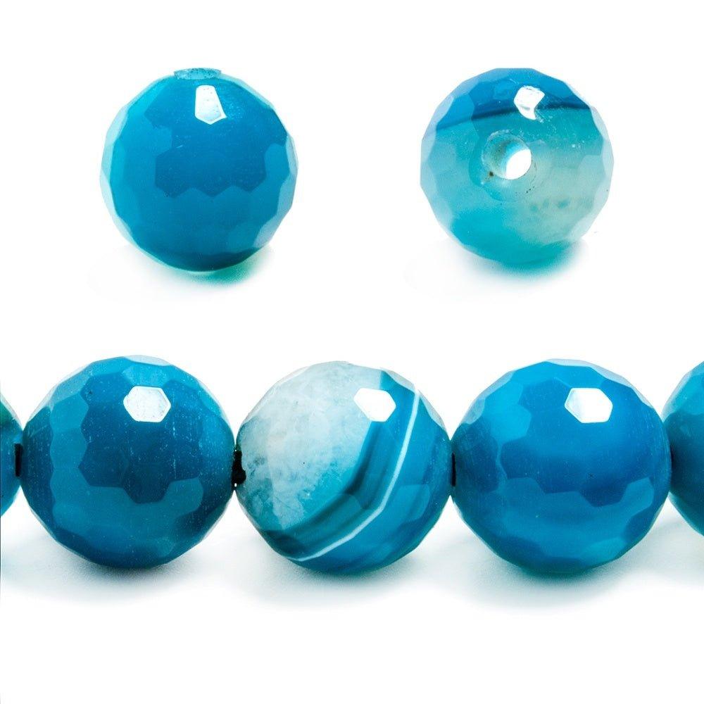 12mm Blue Banded Agate large hole faceted rounds 7.5 inches 16 beads - The Bead Traders