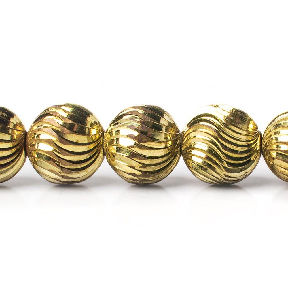 12mm Brass Fluted Round Beads, 8 inch - The Bead Traders