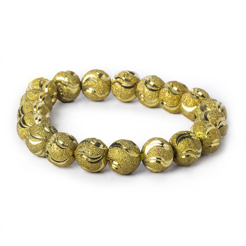 12mm Brass Textured Diamond Cut Half Moon Round Beads, 8 inch - The Bead Traders