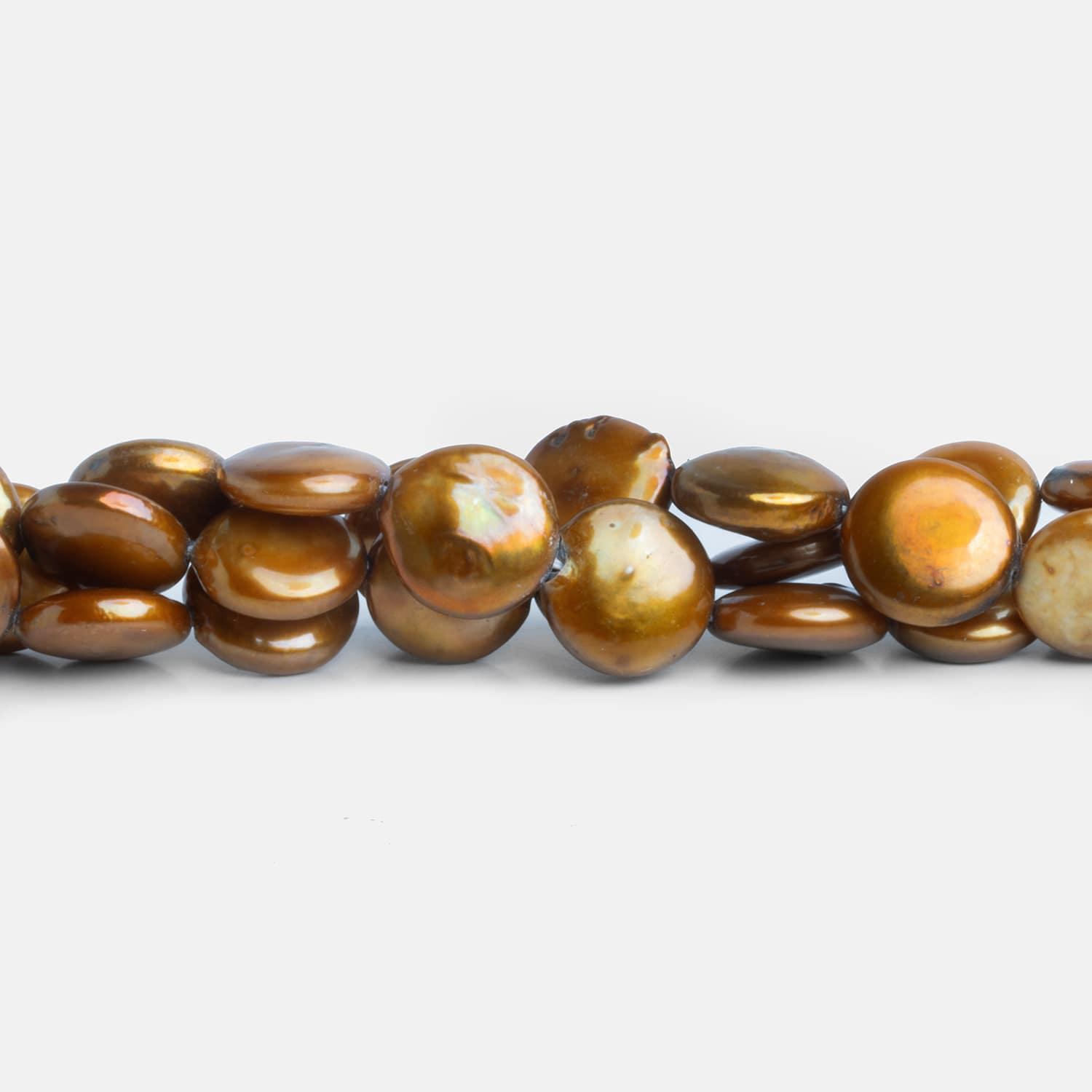 12mm Brassy Copper Coin Pearls 15 inch 36 pieces - The Bead Traders