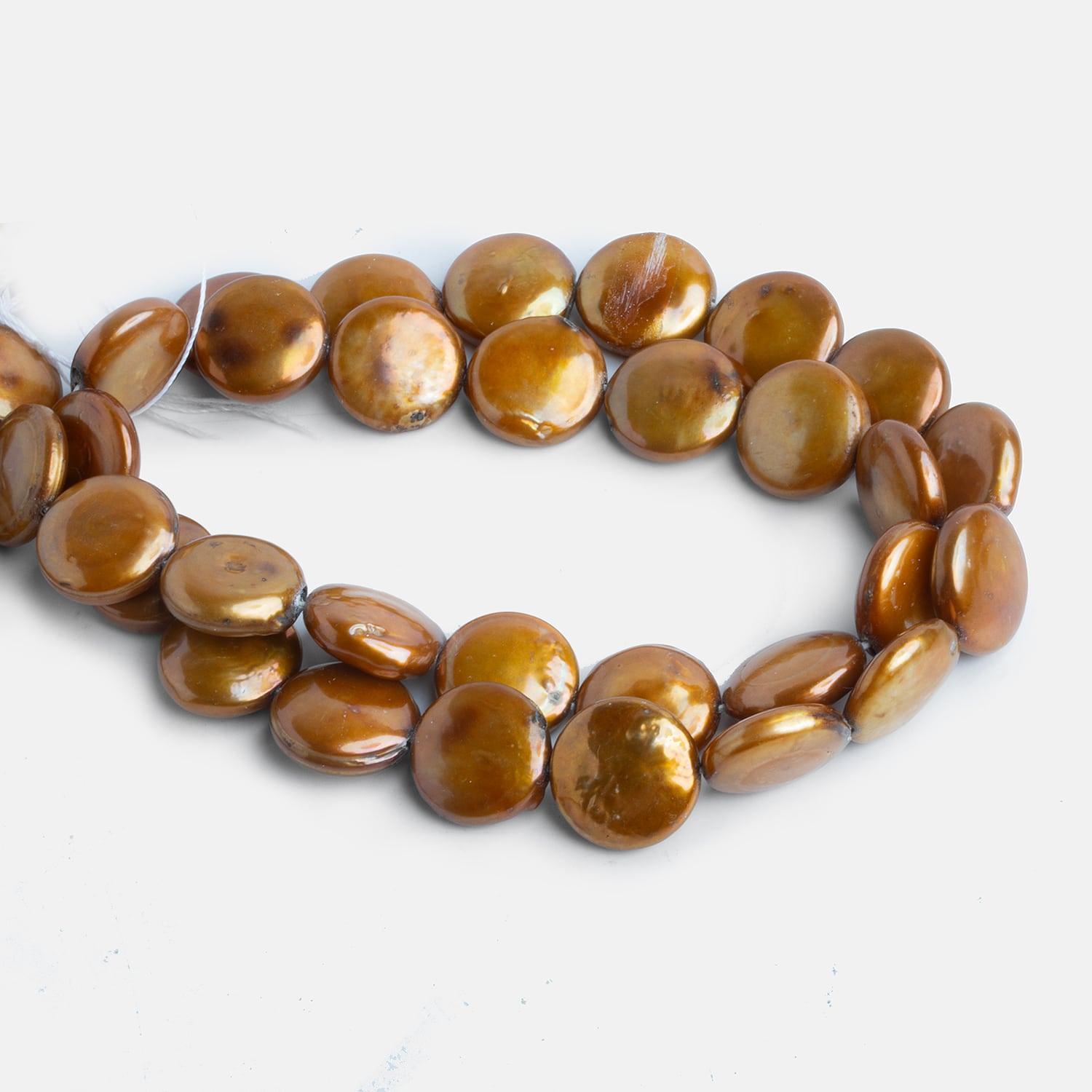 12mm Brassy Copper Coin Pearls 15 inch 36 pieces - The Bead Traders