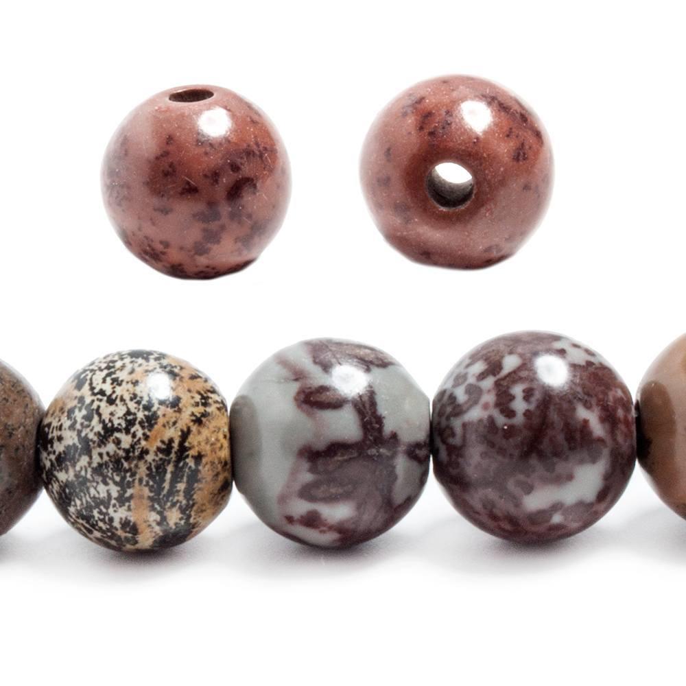12mm Chinese Painting Stone Jasper large hole plain rounds 7.5 inches 17 beads - The Bead Traders