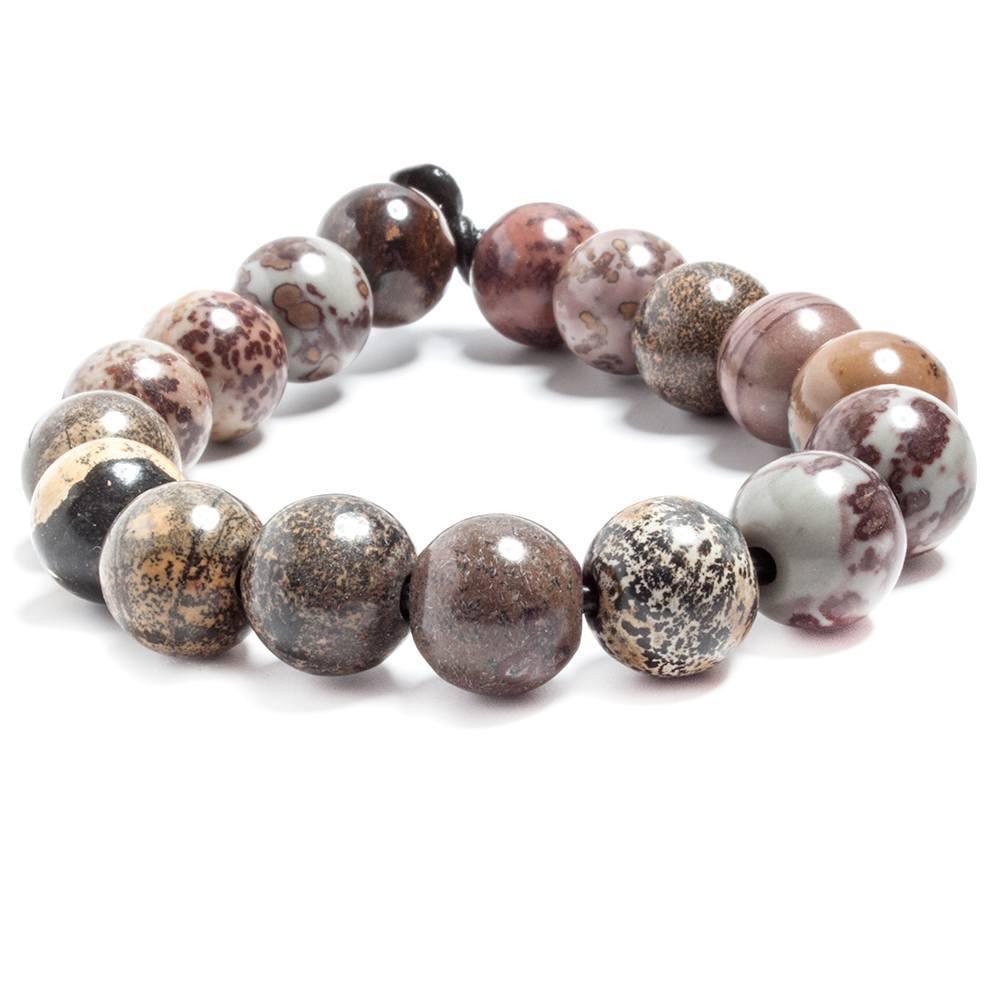 12mm Chinese Painting Stone Jasper large hole plain rounds 7.5 inches 17 beads - The Bead Traders