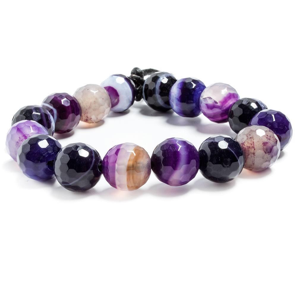 12mm Dark Purple Banded Agate faceted rounds 7 inches 16 beads - The Bead Traders
