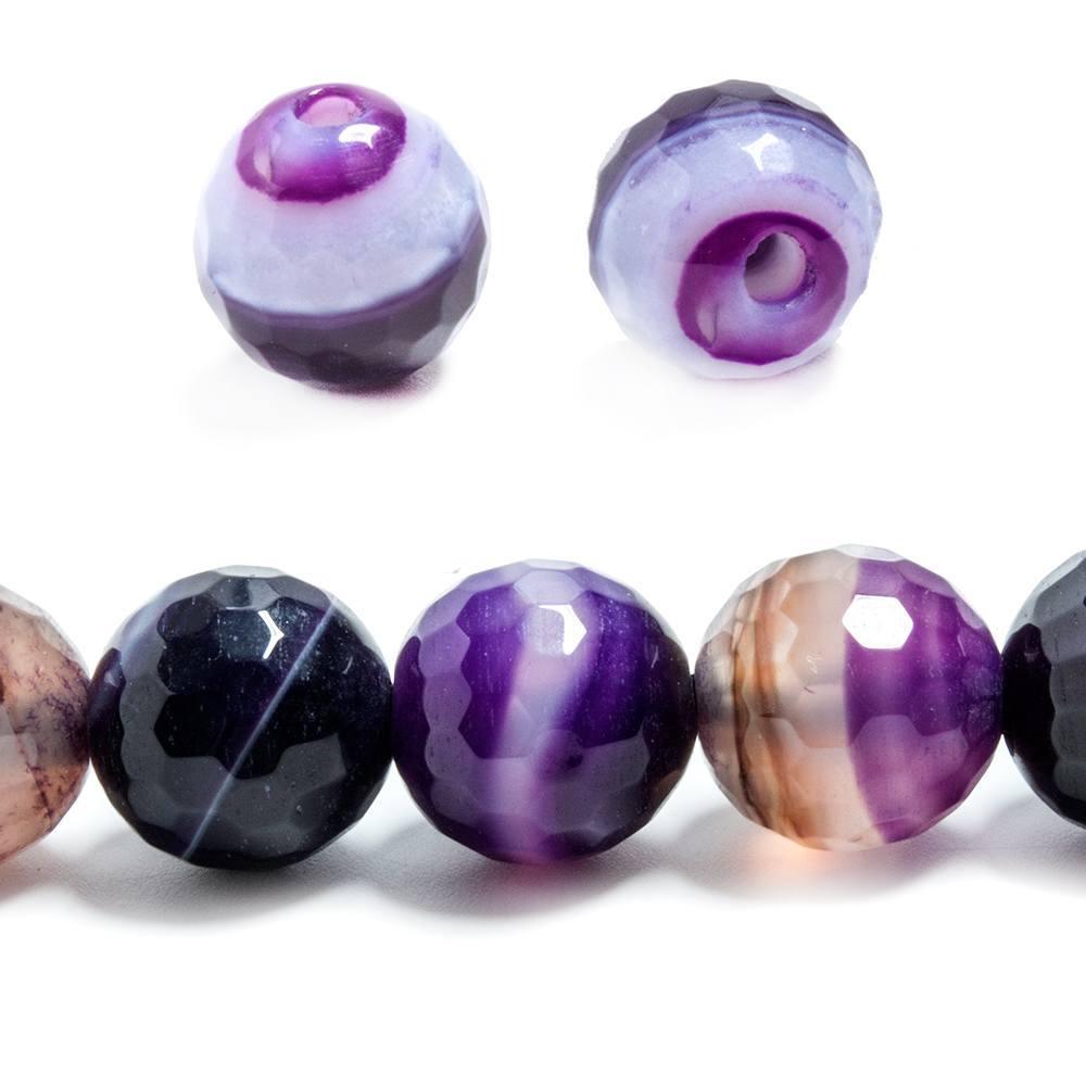 12mm Dark Purple Banded Agate faceted rounds 7 inches 16 beads - The Bead Traders