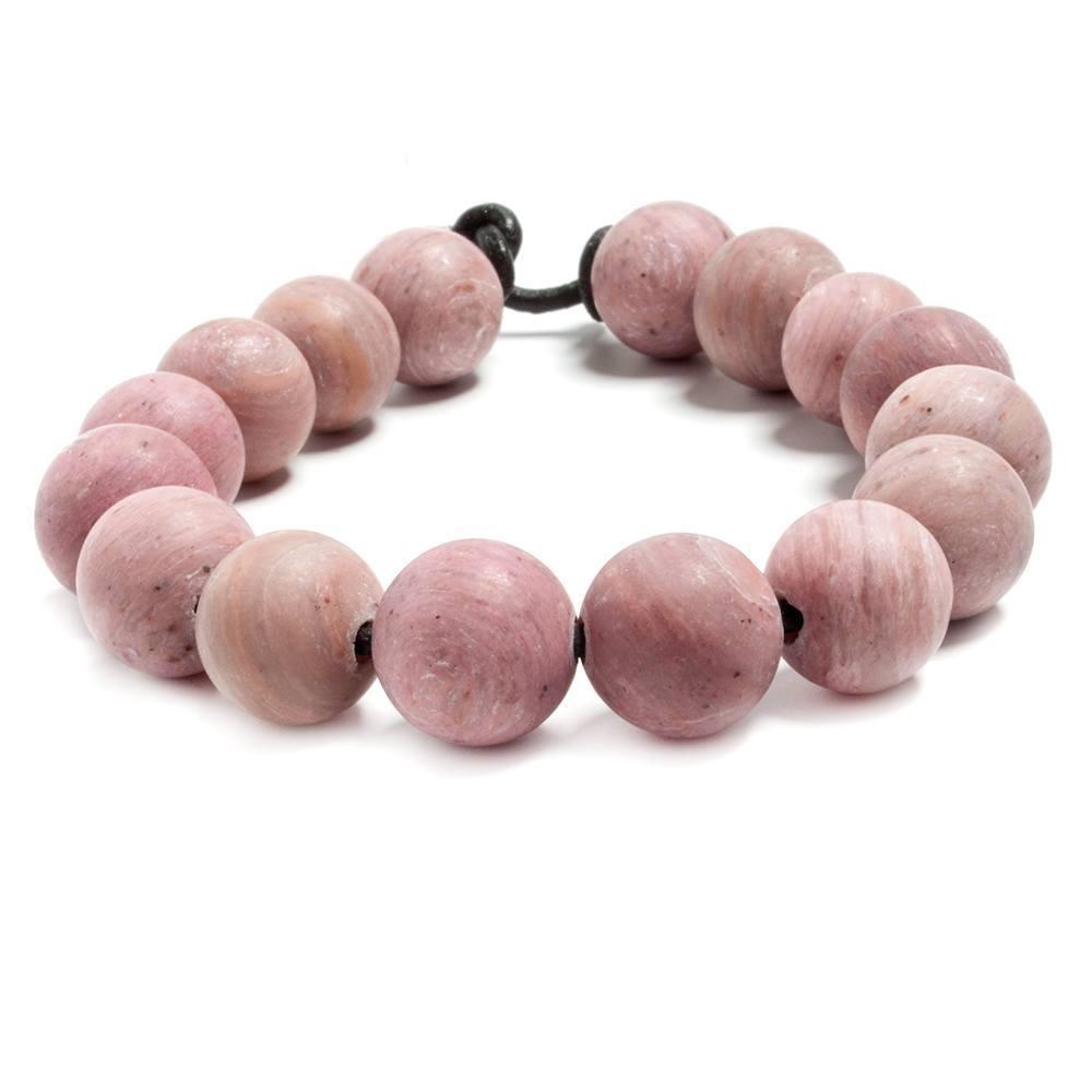 12mm Frosted Rhodonite plain round beads 7 inches 16 pieces - The Bead Traders