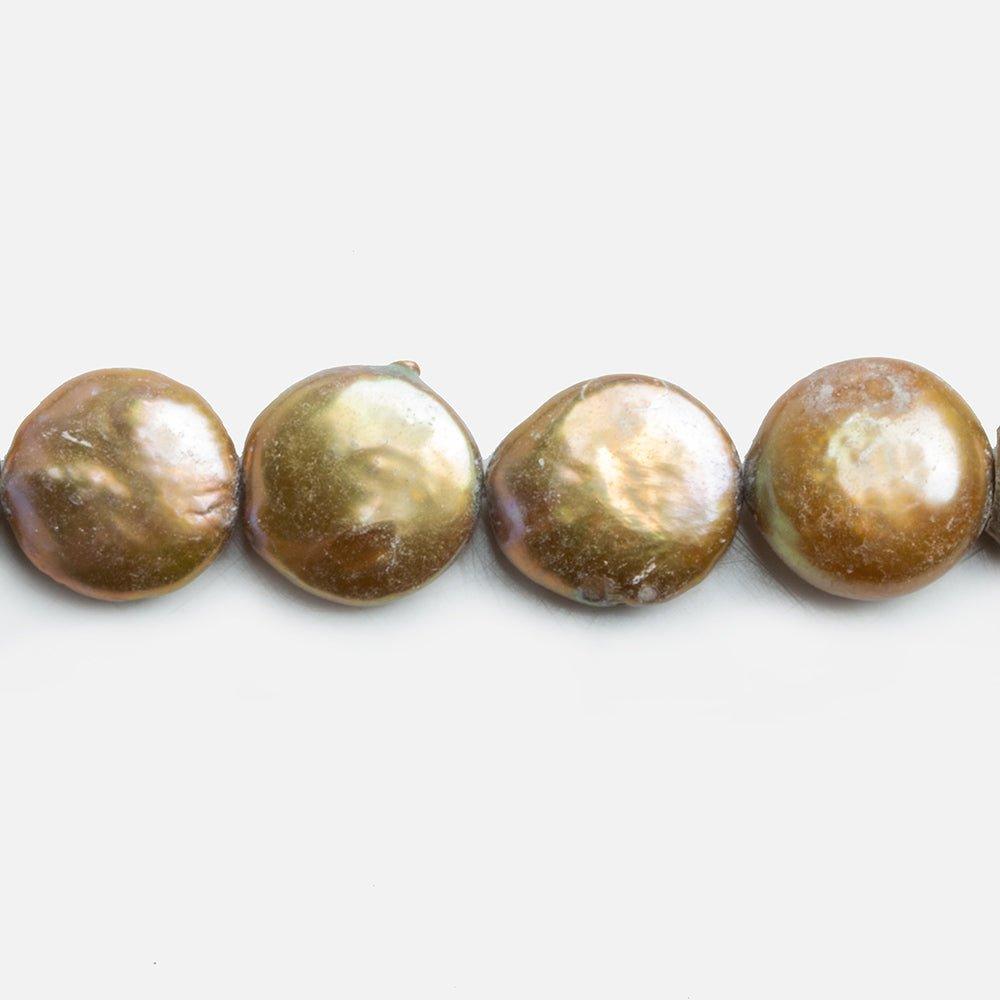 12mm Golden Rose Freshwater Coin Pearls 15 inch 30 pieces - The Bead Traders