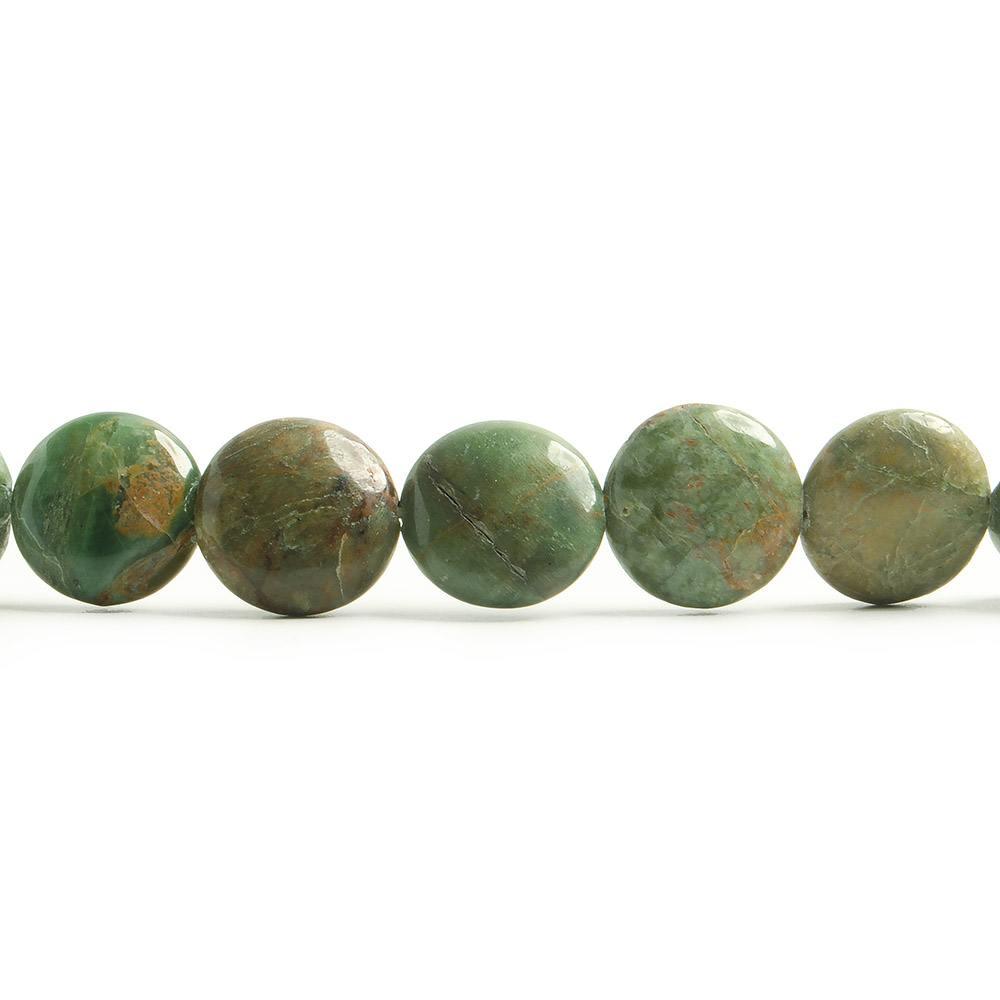 12mm Green African Opal plain coin beads 15 inch 33 pieces - The Bead Traders