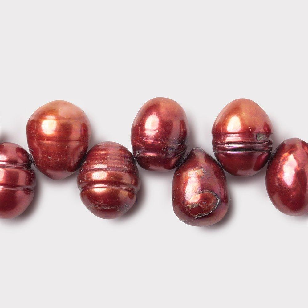 12mm Lava Red Top Drilled Ringed Baroque Pearls, 15 inch - The Bead Traders