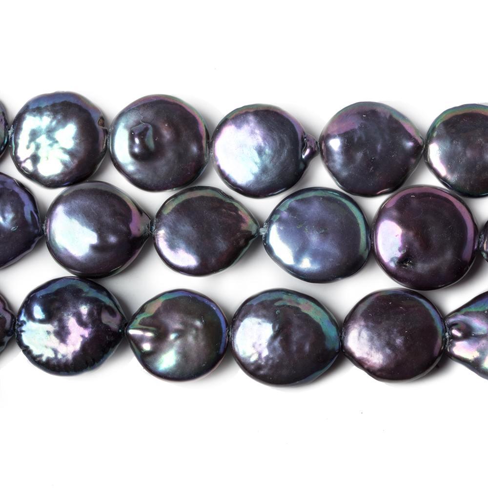 12mm Lavender Peacock Coin Freshwater Pearls 15 inch 32 pieces - The Bead Traders