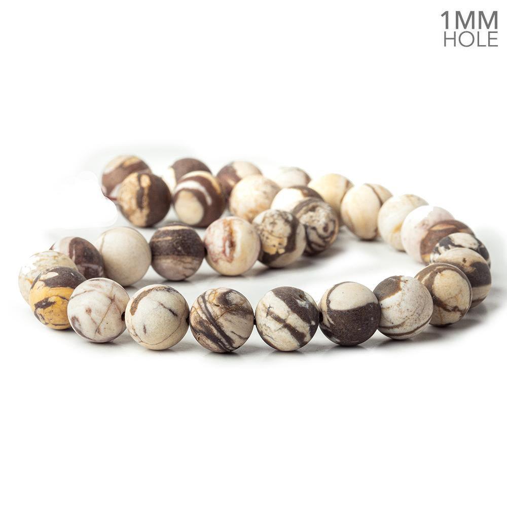12mm Matte Brown Zebra Jasper plain rounds Large 1mm Hole 15 inch 31 beads - The Bead Traders