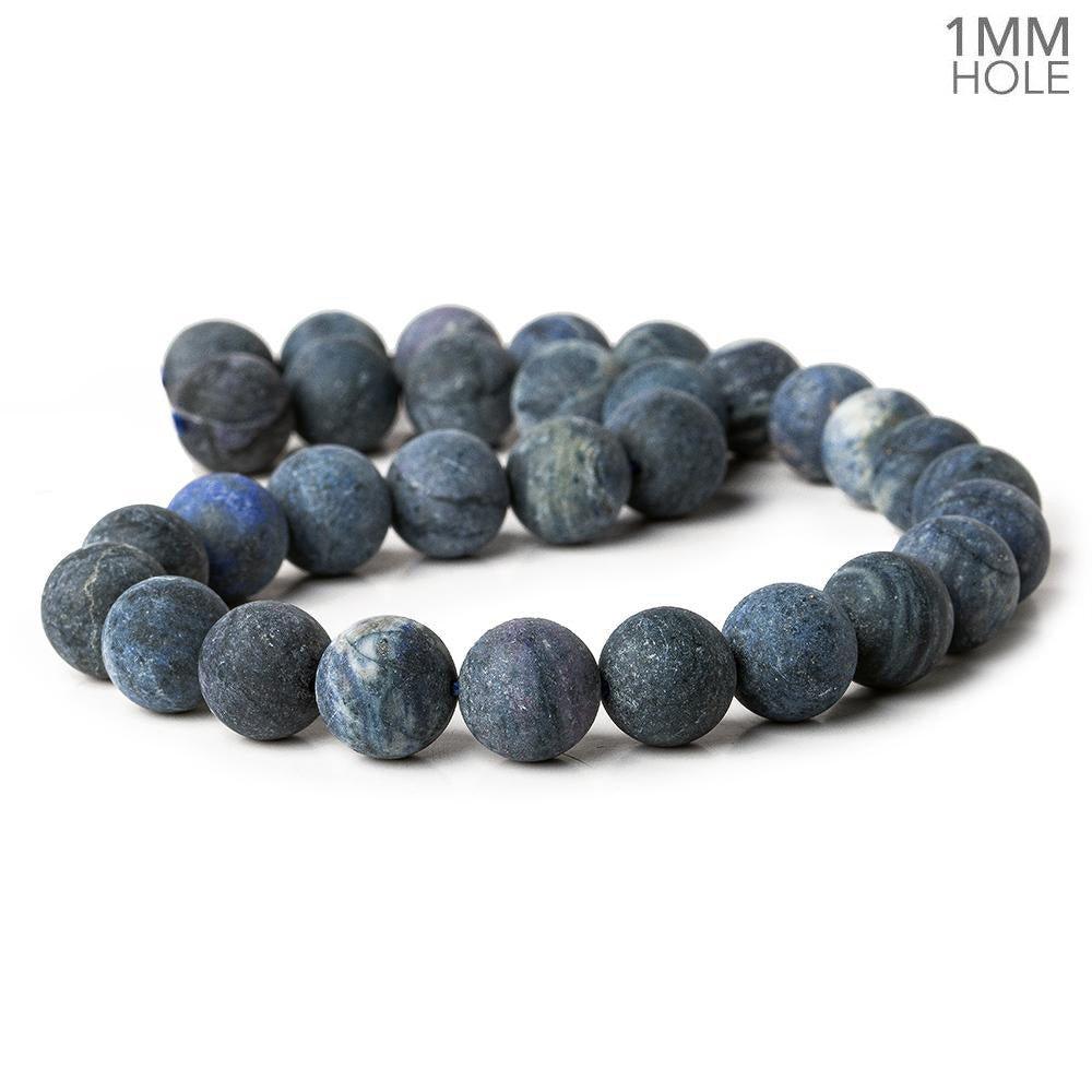 12mm Matte Dumortierite Plain Round 1mm drill hole beads 15 inch 31 pieces - The Bead Traders
