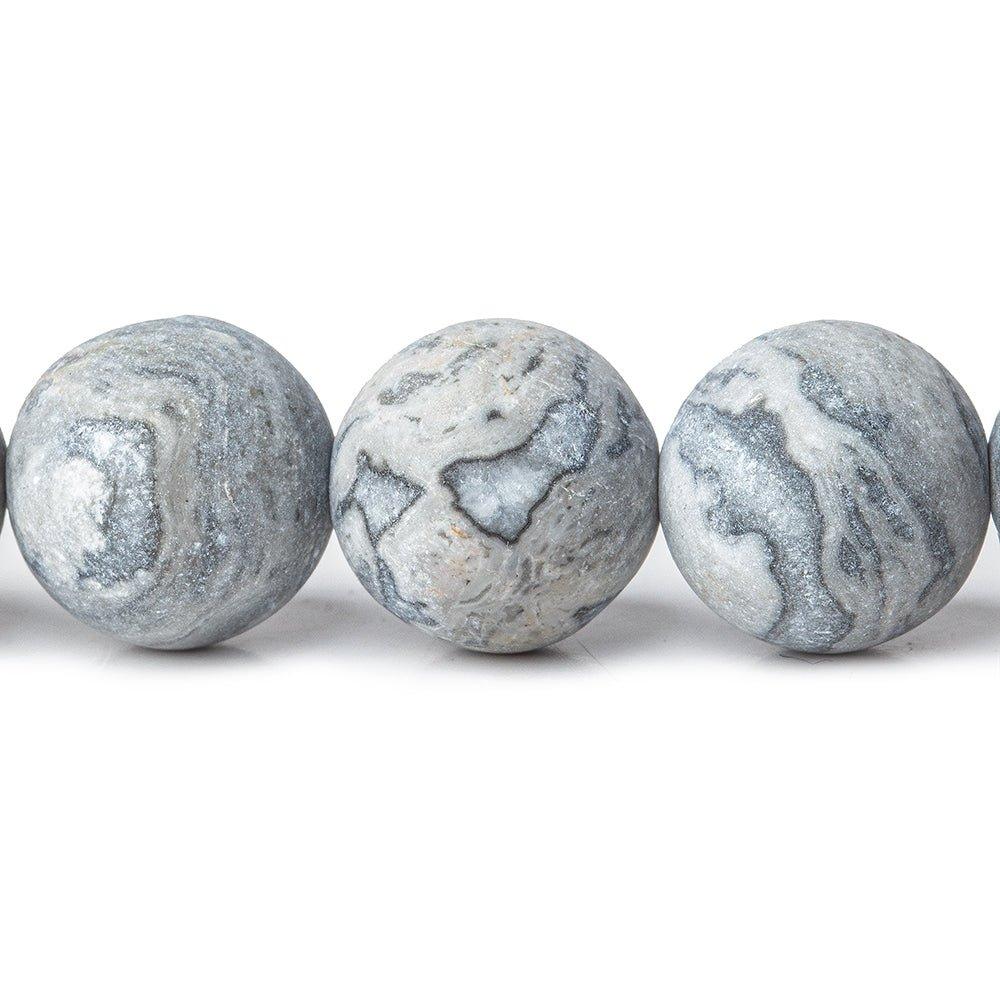 12mm Matte Silver Leaf Jasper rounds Large 1mm Hole 15 inch 31 beads - The Bead Traders