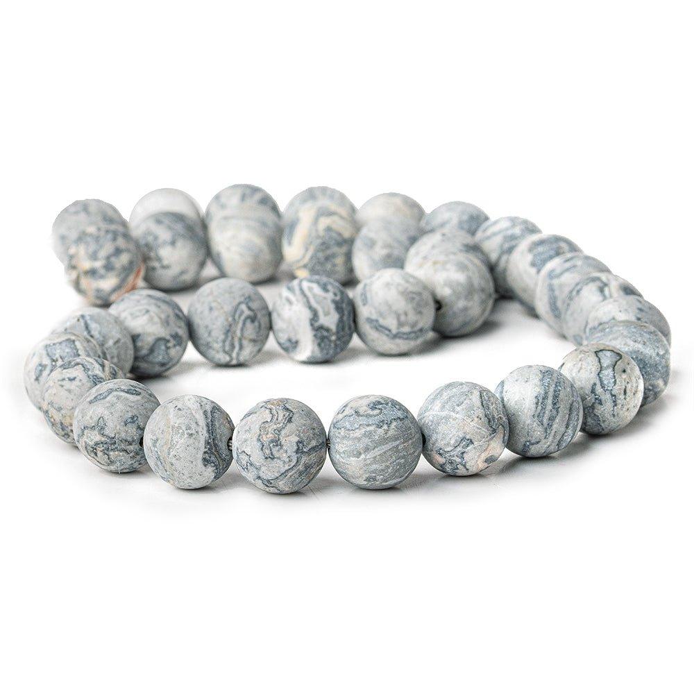 12mm Matte Silver Leaf Jasper rounds Large 1mm Hole 15 inch 31 beads - The Bead Traders