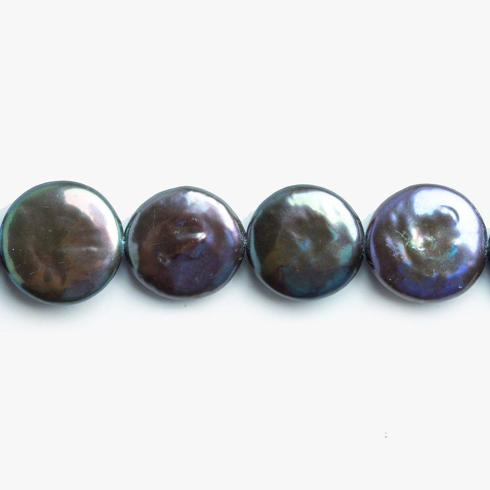 12mm Multi Color Peacock Freshwater Coin Pearls 15 inch 32 pieces - The Bead Traders