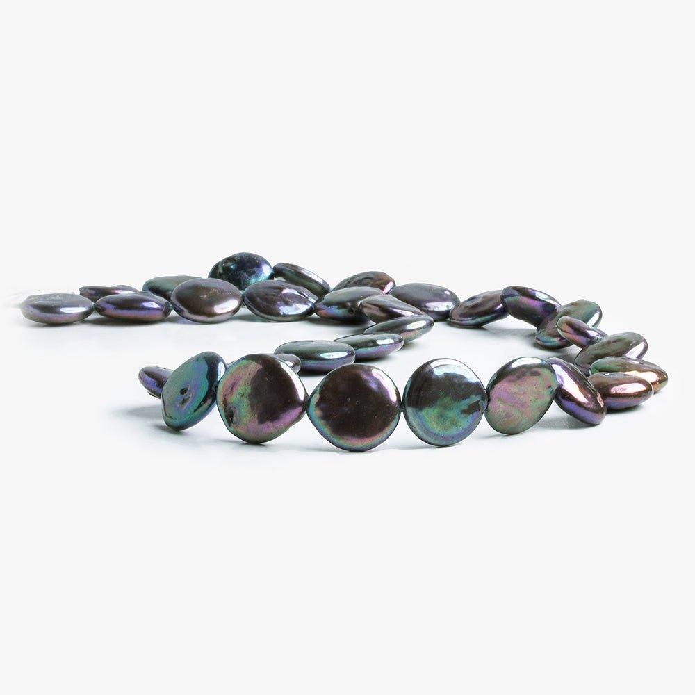 12mm Multi Color Peacock Freshwater Coin Pearls 15 inch 32 pieces - The Bead Traders