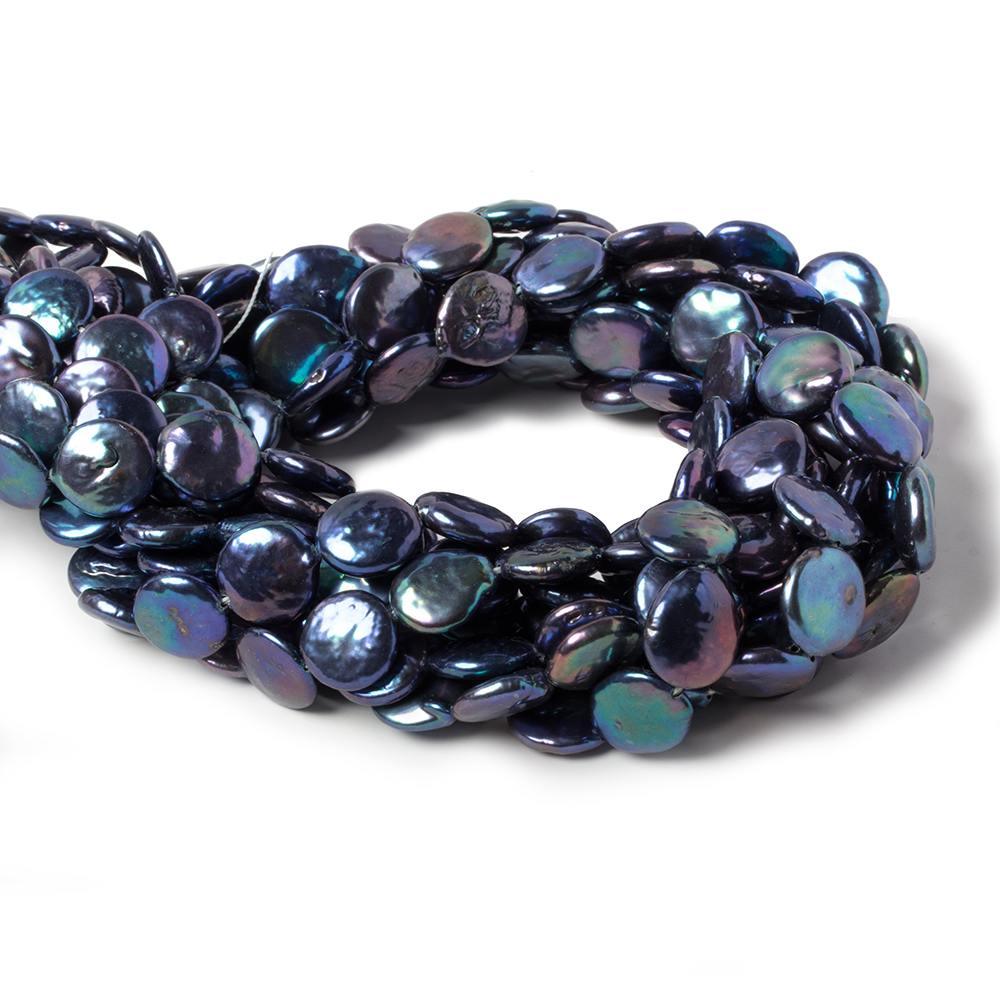 12mm Periwinkle Peacock Freshwater Coin Pearls 15 inch 32 pieces - The Bead Traders