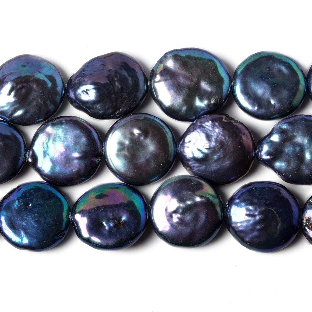 12mm Periwinkle Peacock Freshwater Coin Pearls 15 inch 32 pieces - The Bead Traders