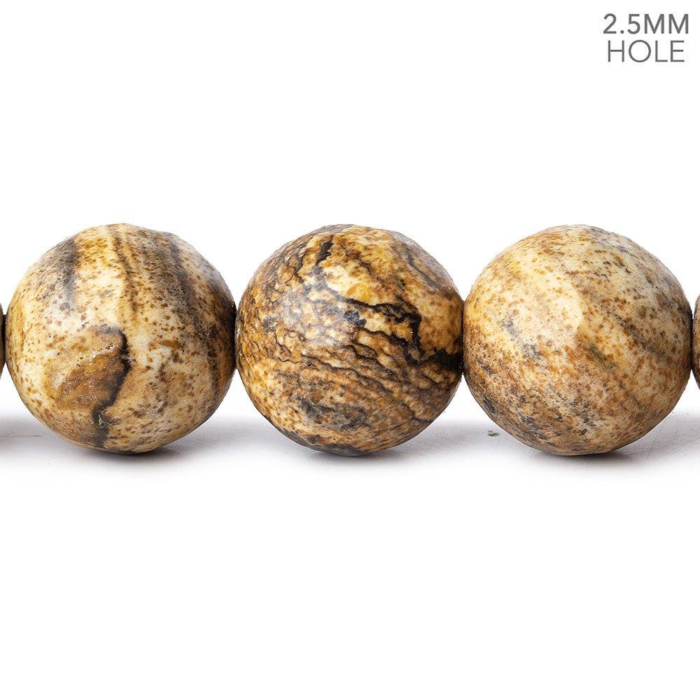 12mm Picture Jasper faceted round Large Hole Beads 7.5 inches 16 pieces - The Bead Traders