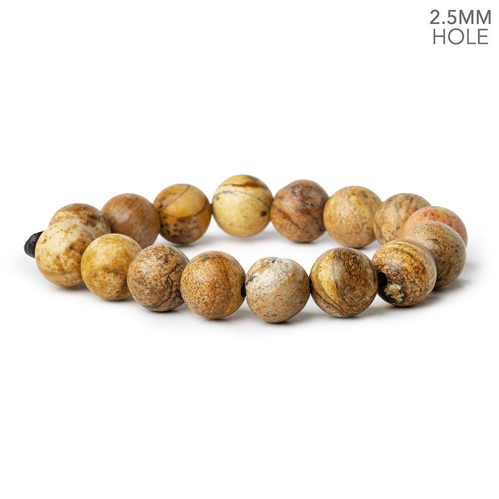 12mm Picture Jasper plain Large hole round Beads 7.5 inches 16 pieces - The Bead Traders