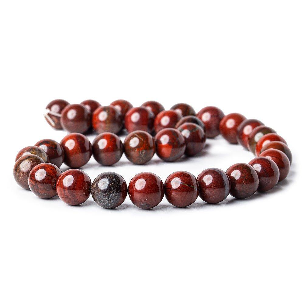 12mm Poppy Jasper Plain Round 1mm drill hole beads 15.5inch 33 pieces - The Bead Traders
