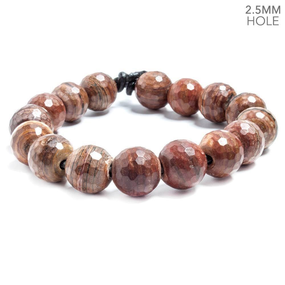 12mm Red Banded Jasper large hole faceted rounds 7.5 inches 16 beads - The Bead Traders