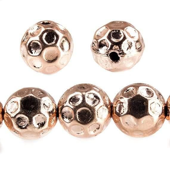12mm Rose Gold plated Copper Hammered Round Beads 9 pieces - The Bead Traders